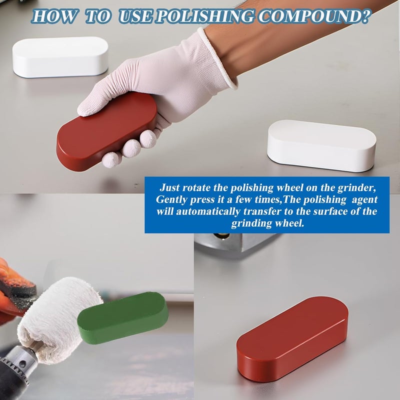 Sunxeke Metal Buffing Polishing Compound Kit,Buffing Wheel Compound Including White Diamond,Red Rouge, General Green(3 Pack, 3.5 Oz) - Image 5